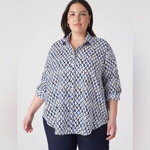 Lane Bryant Long-Sleeve Button-Down Soft Shirt in Shibori Diamond Size 18/20